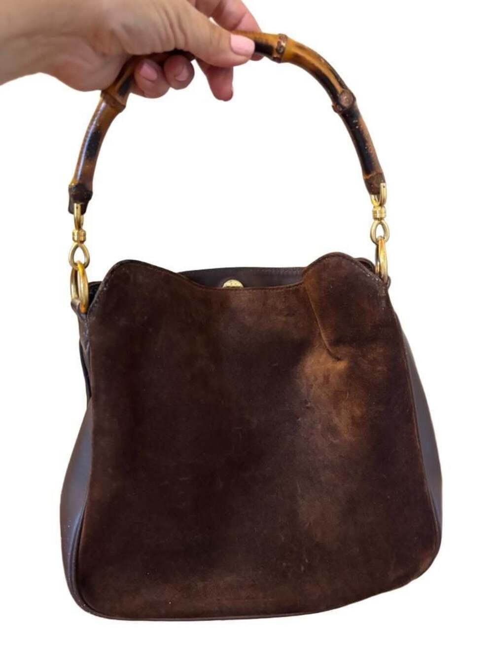 Vintage Gucci Brown Suede Hobo Shoulder Bag with Bamboo Handle – Made in Italy